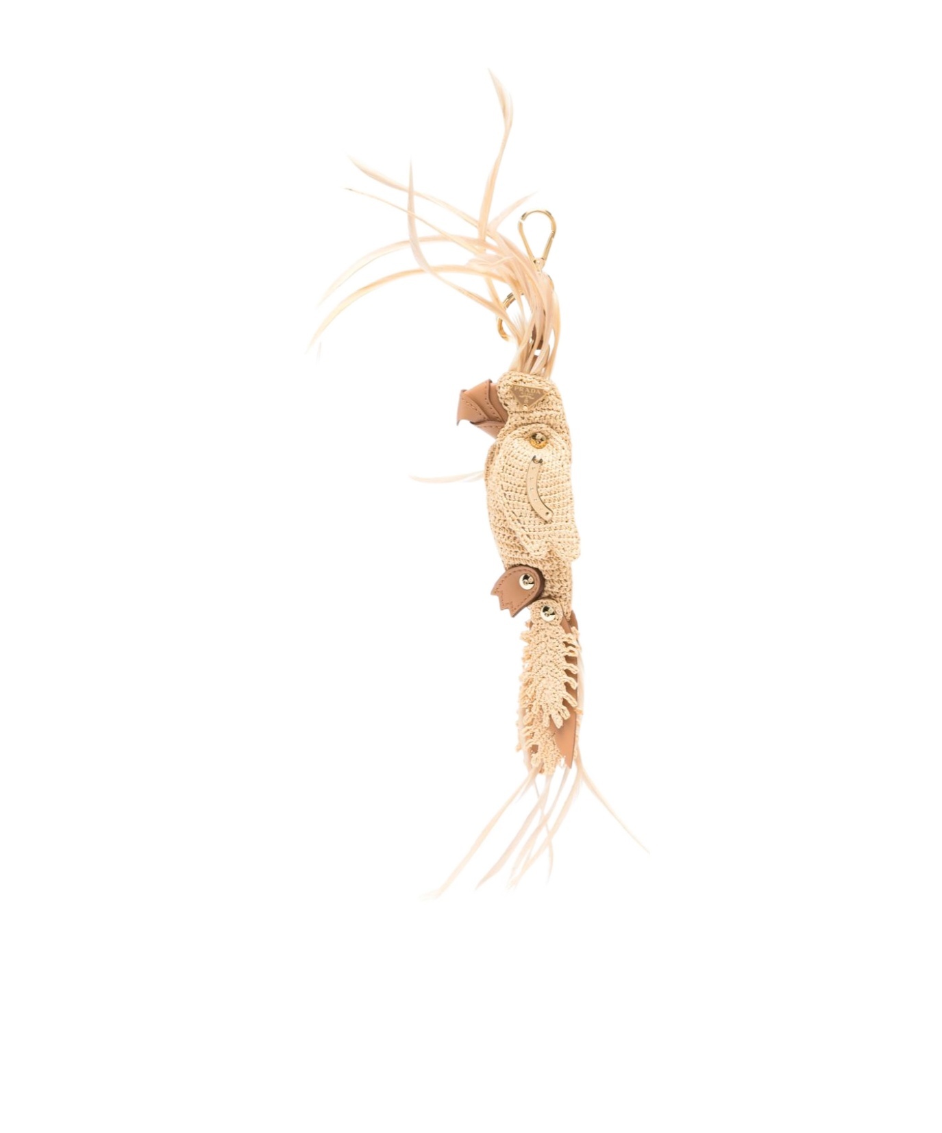 Prada Raffia Key Ring In Light Beige/beige