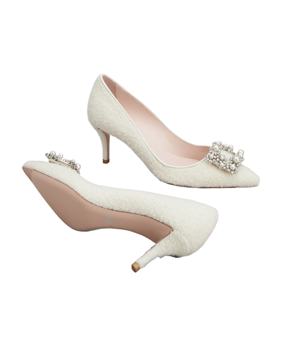 Roger Vivier 65 Flower Strass Buckle Pumps In White