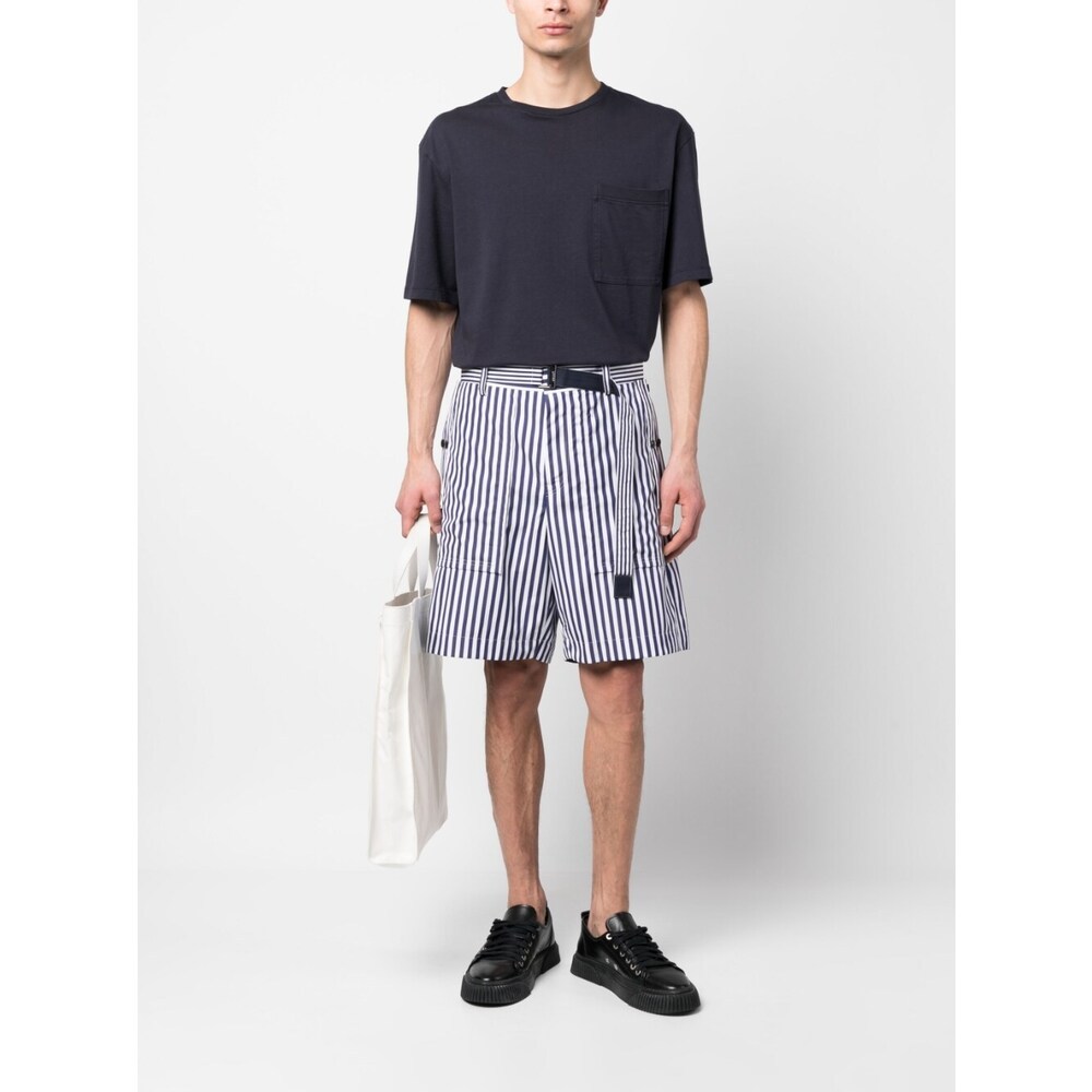 Sacai Vertical-stripe Print Cotton Shorts In White