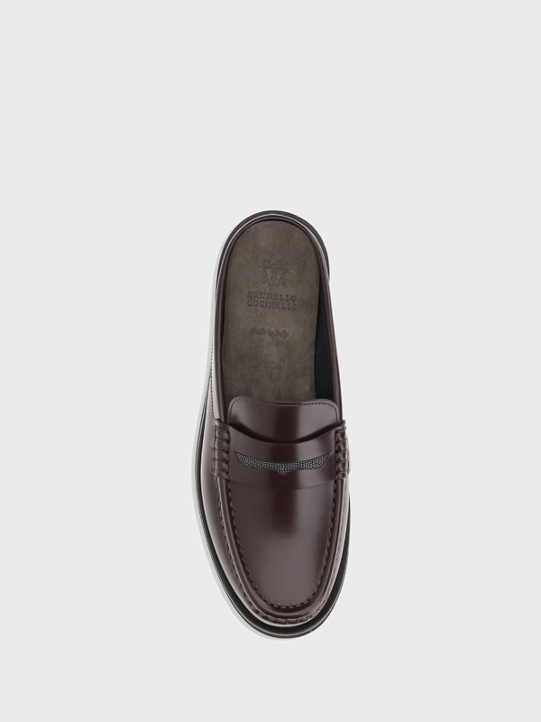 Brunello Cucinelli Refined Leather Loafers With Shiny Jewels In Black