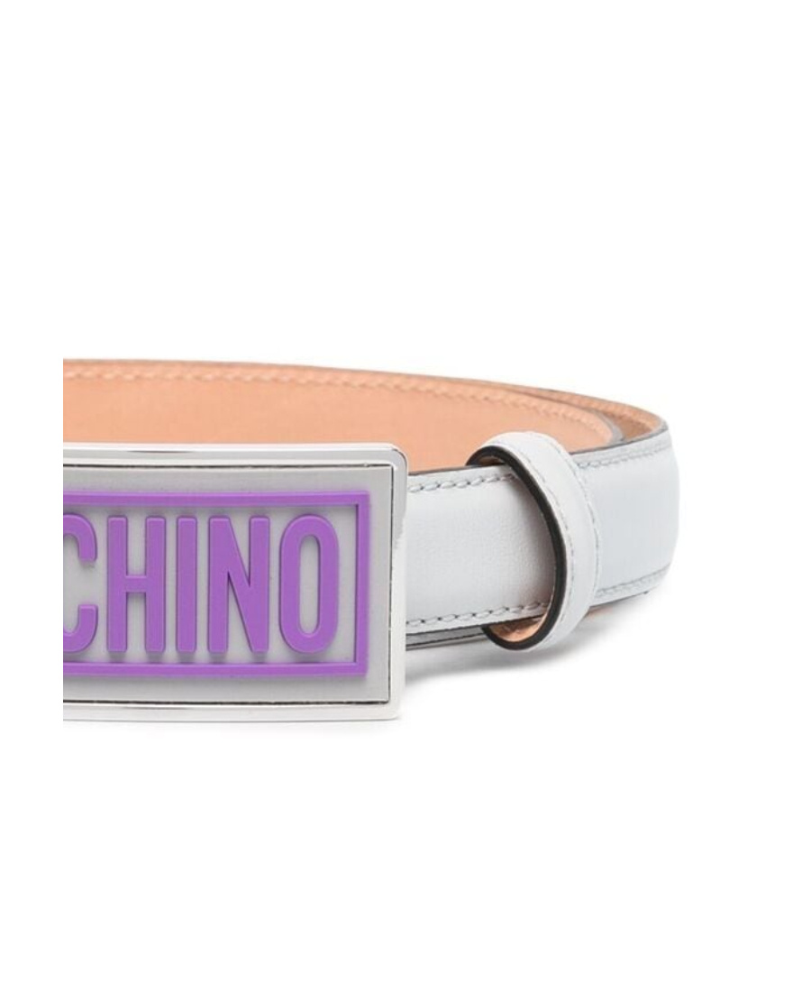 Moschino Belt With Enameled Buckle In Gray