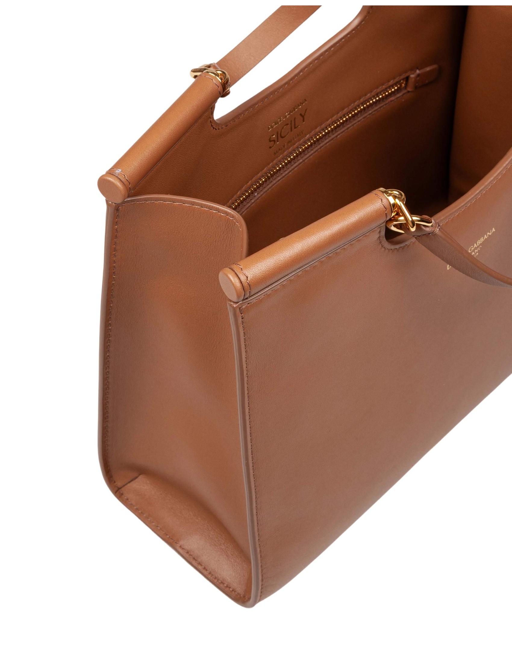 Dolce & Gabbana Sicily Leather Shopping Bag In The Small Size In Brown