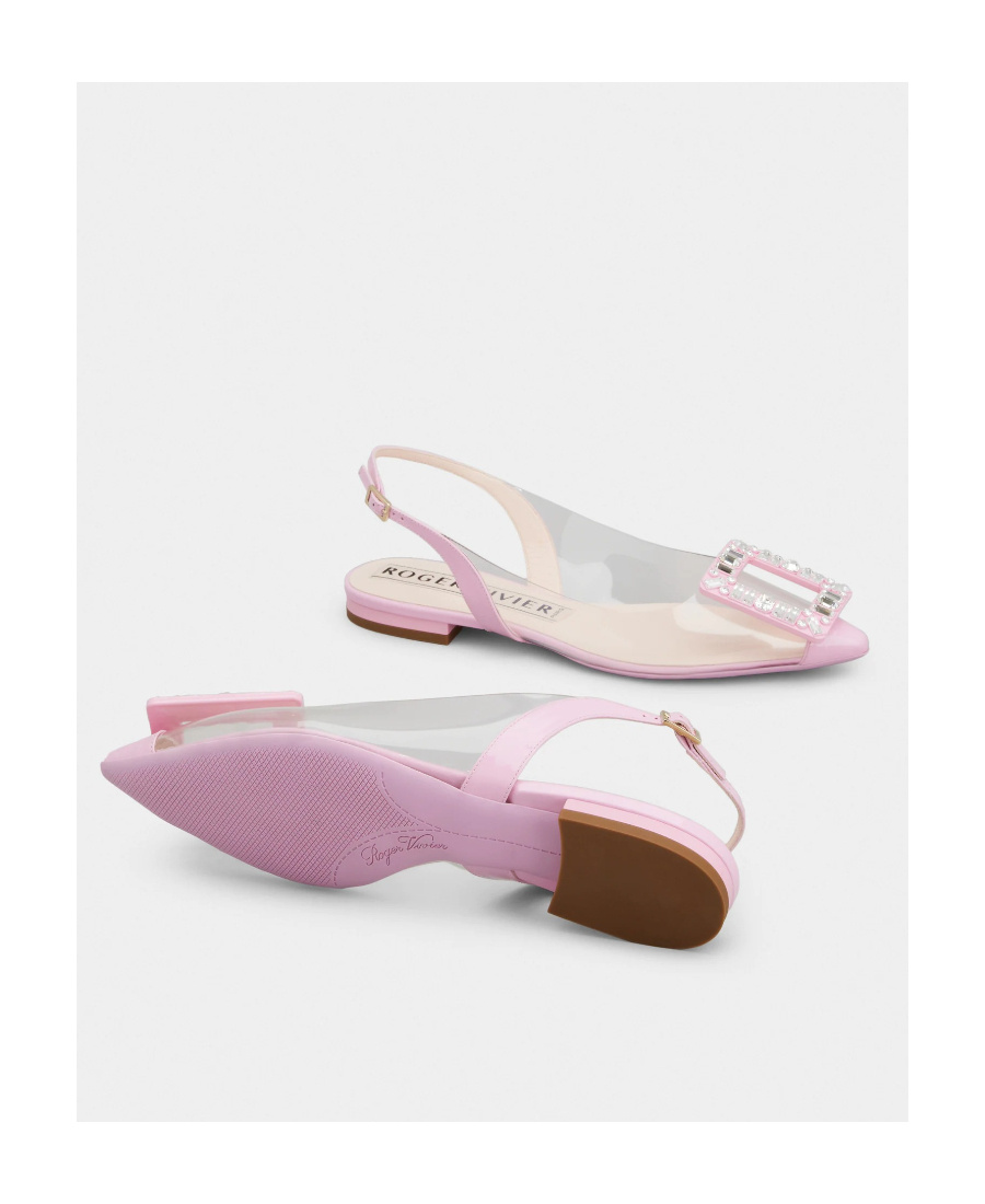 Roger Vivier Flache Slingback-schuhe Mit Spitzer Kappe Aus Tpu Mit Kristallverzierung In Pink