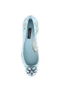Dolce & Gabbana Blue Taormina Lace Crystal Heel Pumps Shoes In White