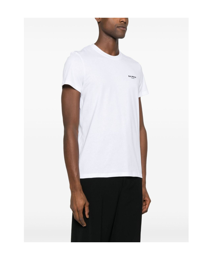 Balmain White Crewneck T-shirt With Logo Lettering Embroidery In White