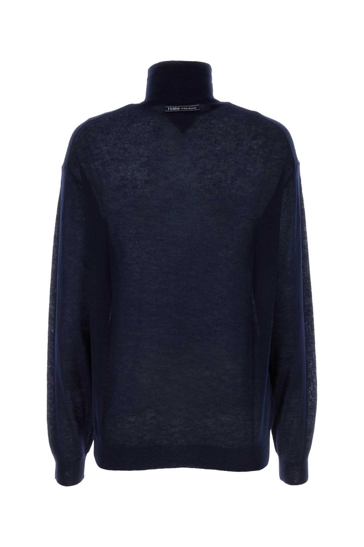Prada Navy Blue High Neck Sweater In Blue