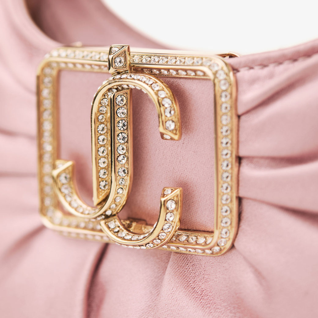 Jimmy Choo Edie Mini Embellished Ruched Satin Shoulder Bag In Rose/light Gold