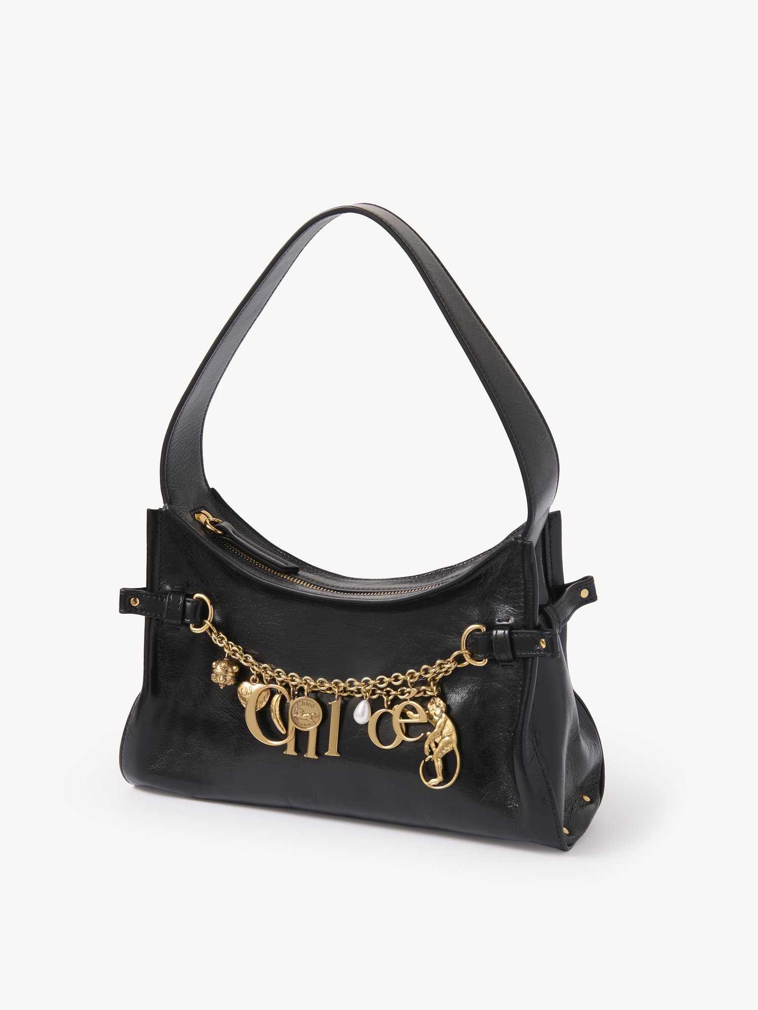 Chloé Charms Hobo Bag In Shiny Leather In Brown