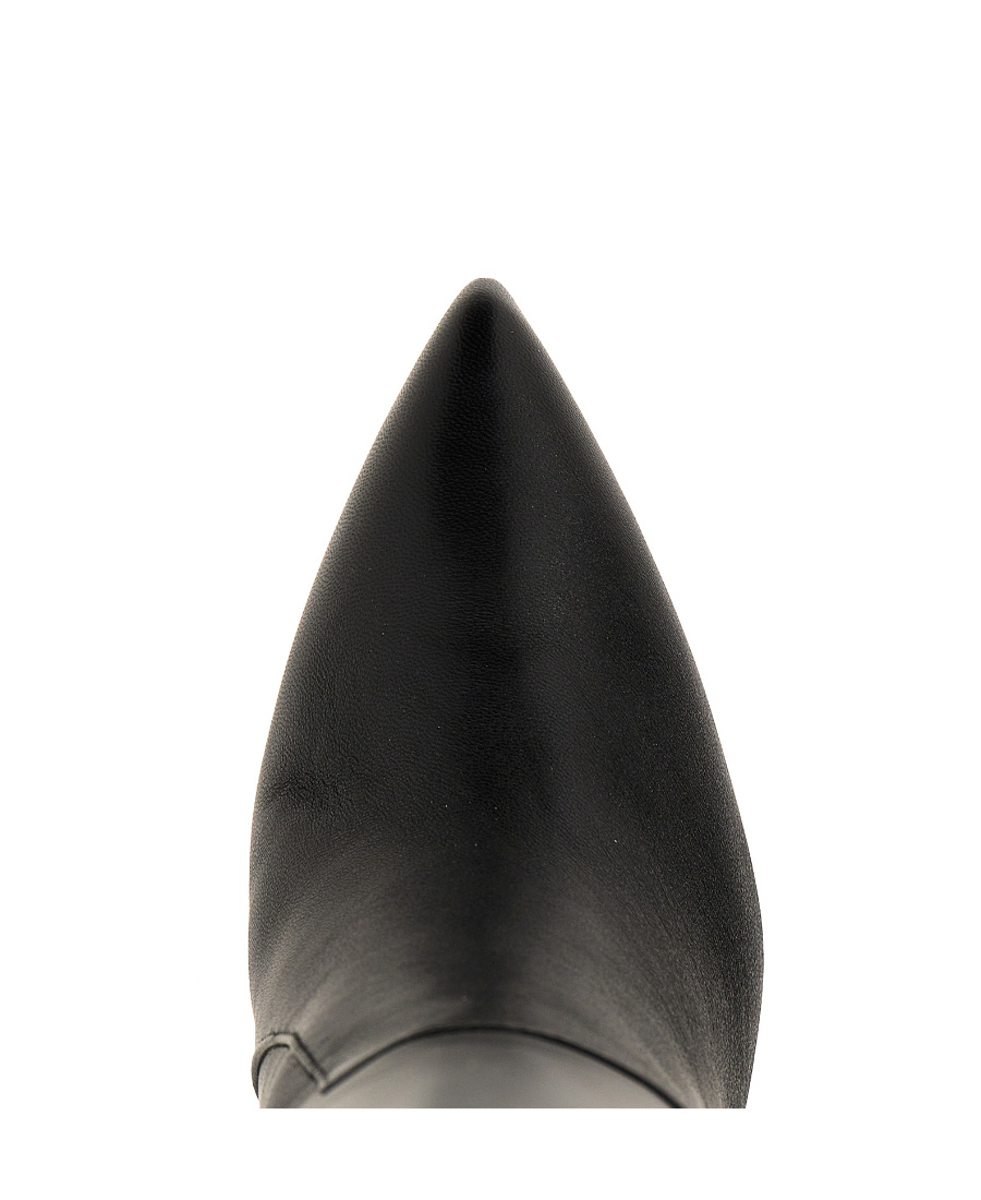 Paris Texas Stiletto Croc-effect Trimmed Leather Knee Boots In Black