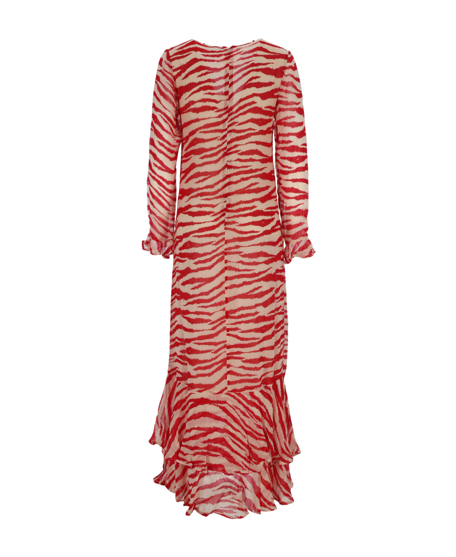Ganni Ruffled Tiger-print Georgette Maxi Dress In Red