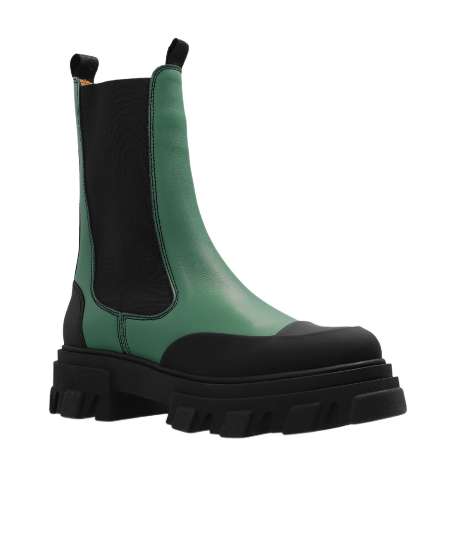 Ganni Colour-block Leather Ankle Boots In Black