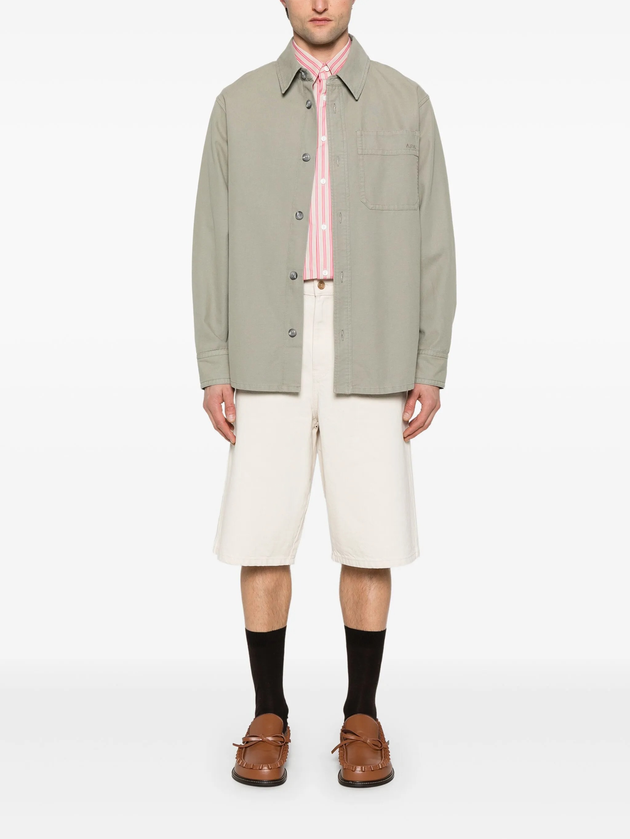 Apc A.p.c. Surchemise Basile Brodee Poitrine In Gray-green
