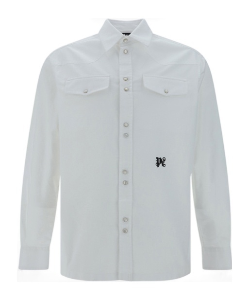 Palm Angels Monochrome Shirt With Chest Pockets And Pearlescent Buttons In Gray