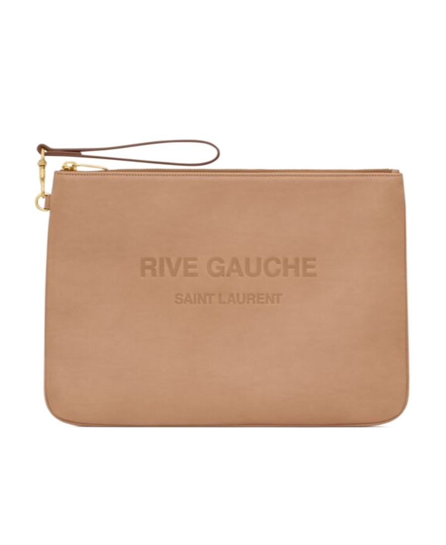 Saint Laurent Rive Gauche Zipped Clutch In Nude