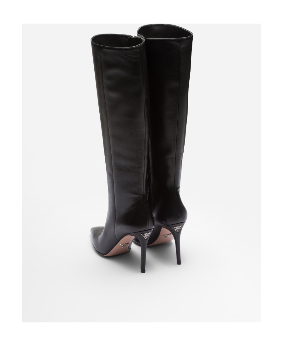 Prada 95mm Knee-high Nappa Leather Boots In Black