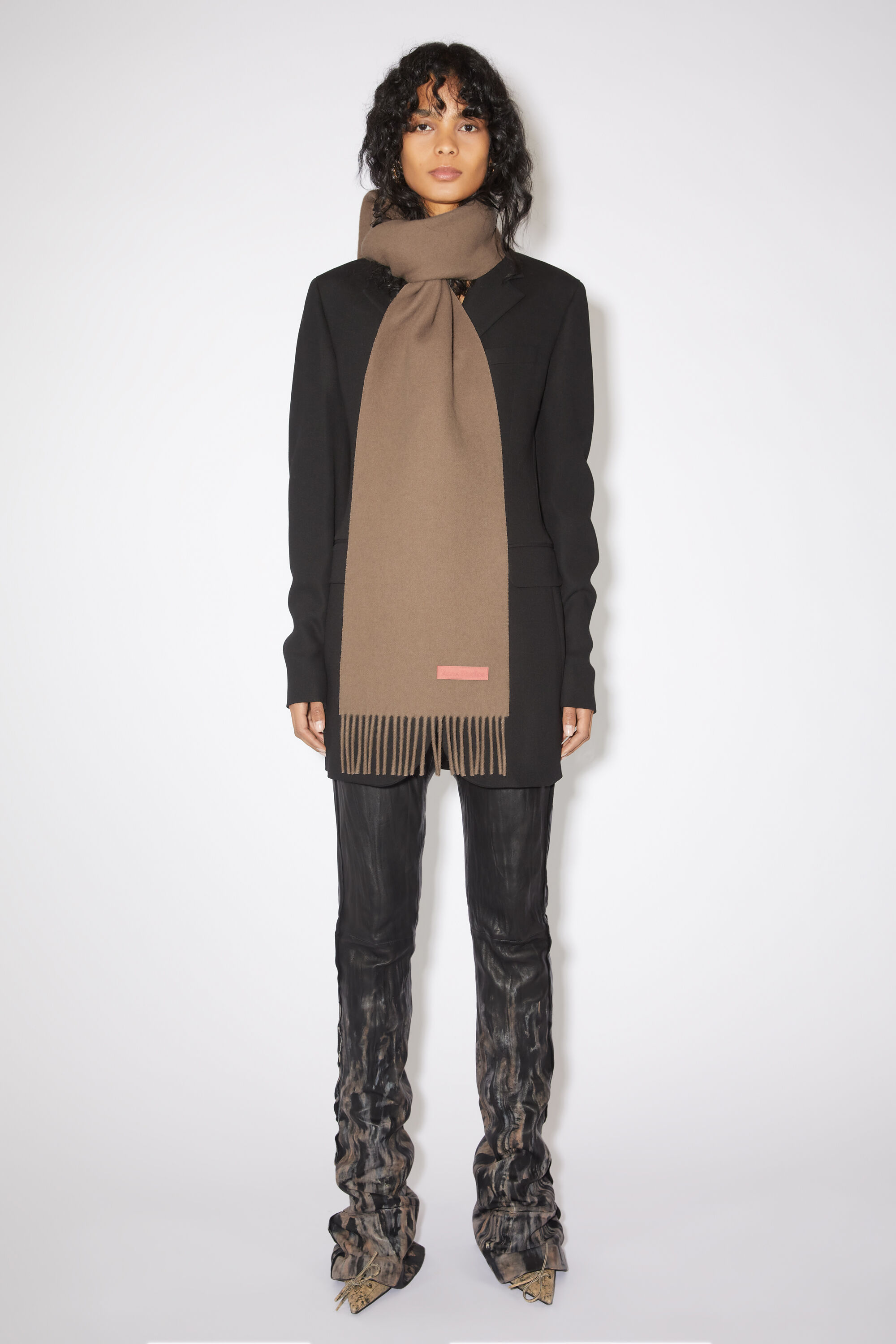 Shop Acne Studios Logo-patch Wool Scarf In Brown