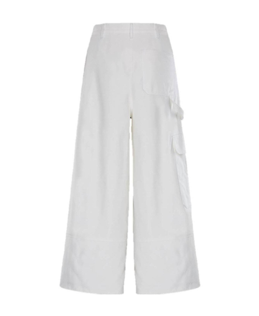 Shop Moncler Pocket Wide-legged Casual Pants In White