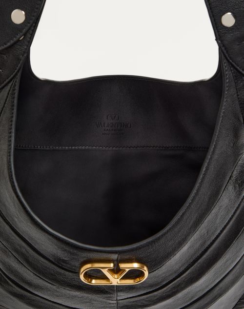 Valentino Garavani Garavani Hoboho Nappa Leather Hobo Bag With Chevron Pattern Woman Black In Black