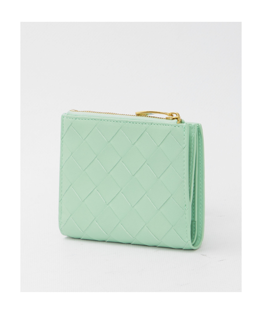 Bottega Veneta Small Woven Zipper Wallet In Green