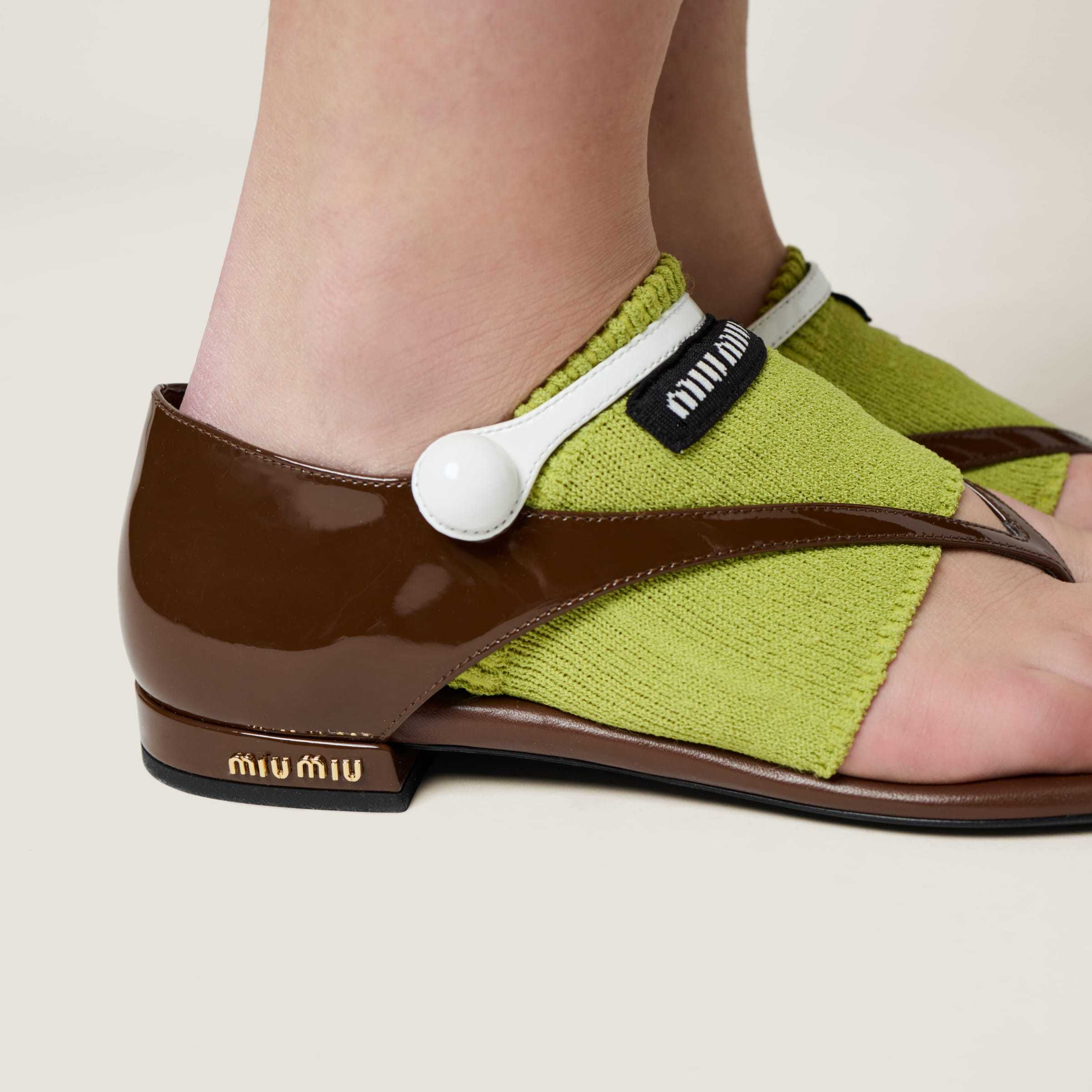 Shop Miu Miu Two-tone Patent Leather Mary Jane Thong Sandals In Rose Wood/white