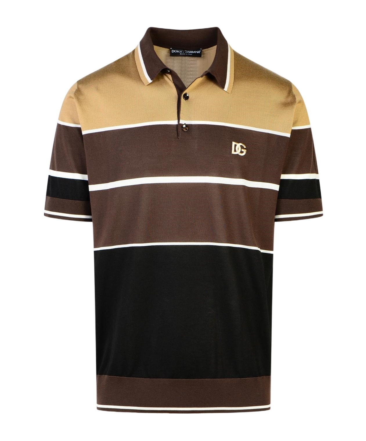 Shop Dolce & Gabbana Striped Silk Polo Shirt In Black