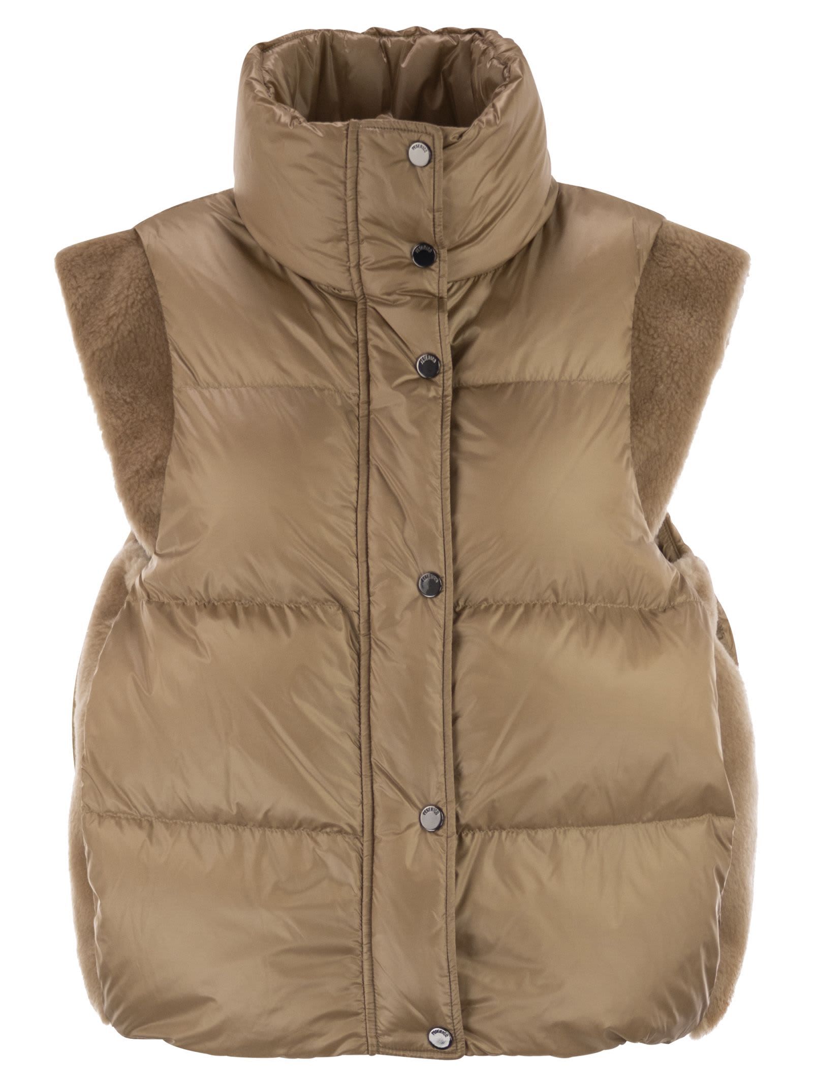 Peserico Quilted Shearling-trimmed Gilet In Brown