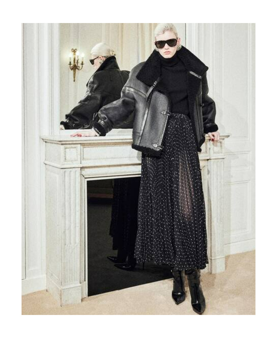 Saint Laurent Dotted Silk Skirt In Black