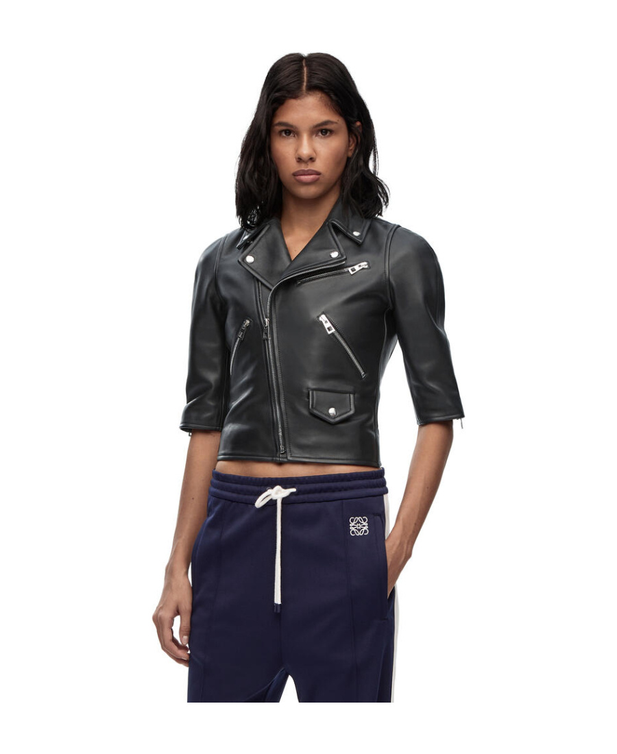 Loewe Three-quarter Sleeve Leather Jacket In Black