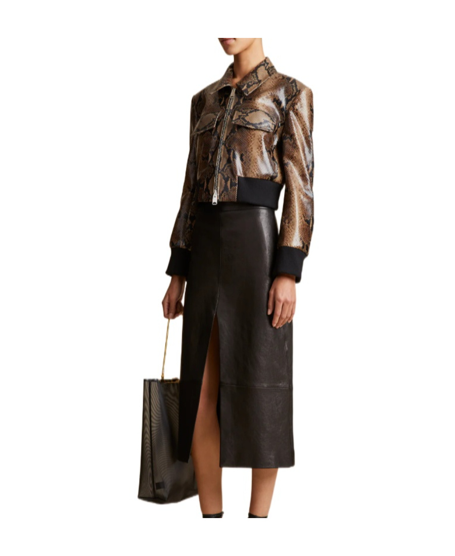 Shop Khaite Leather Midi Skirt In Black