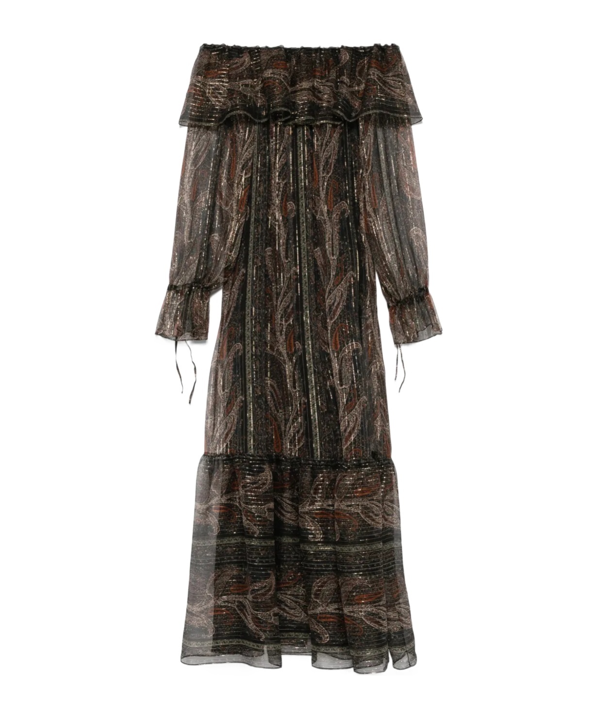 Saint Laurent Off-shoulder Layered Dress Featuring Ruffles In Black