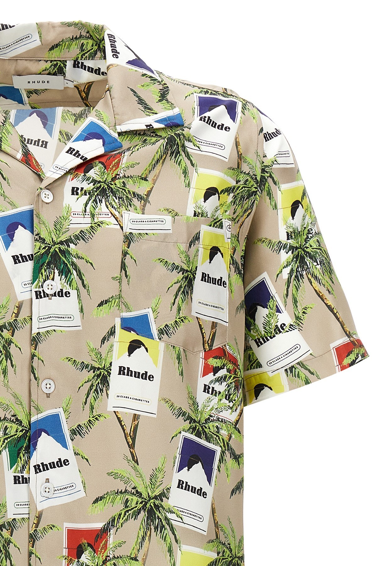 Rhude Cigarette Print Button Up In Nude