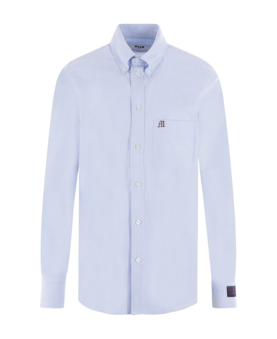 Msgm Logo-appliqué Cotton Shirt In Blue