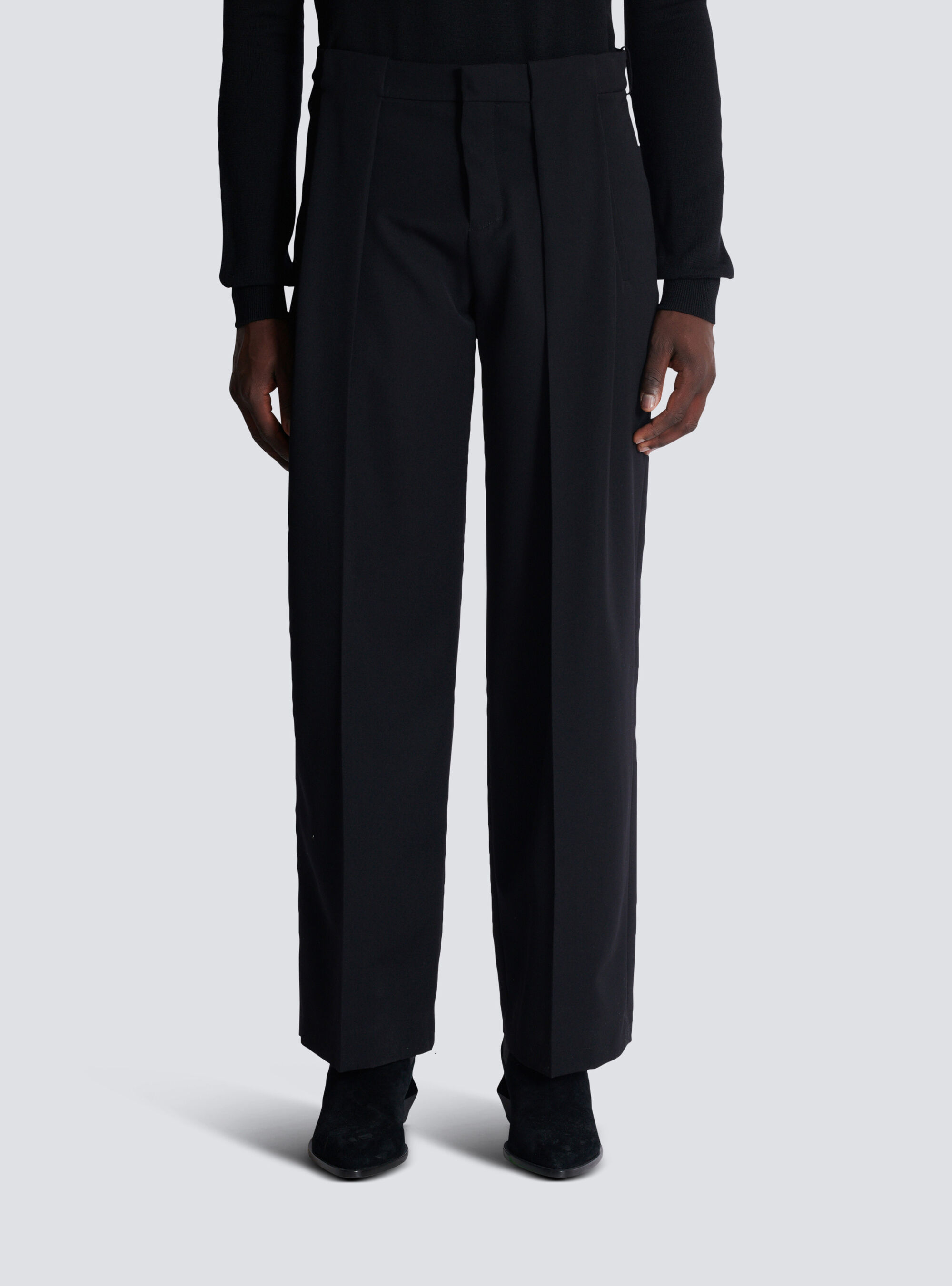 Balmain Straight Leg Pleated Pants With Pockets And Belt Loops In Black