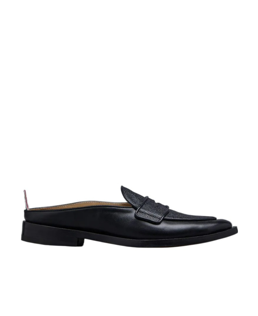 Thom Browne Grained Leather Mule Loafers In Black