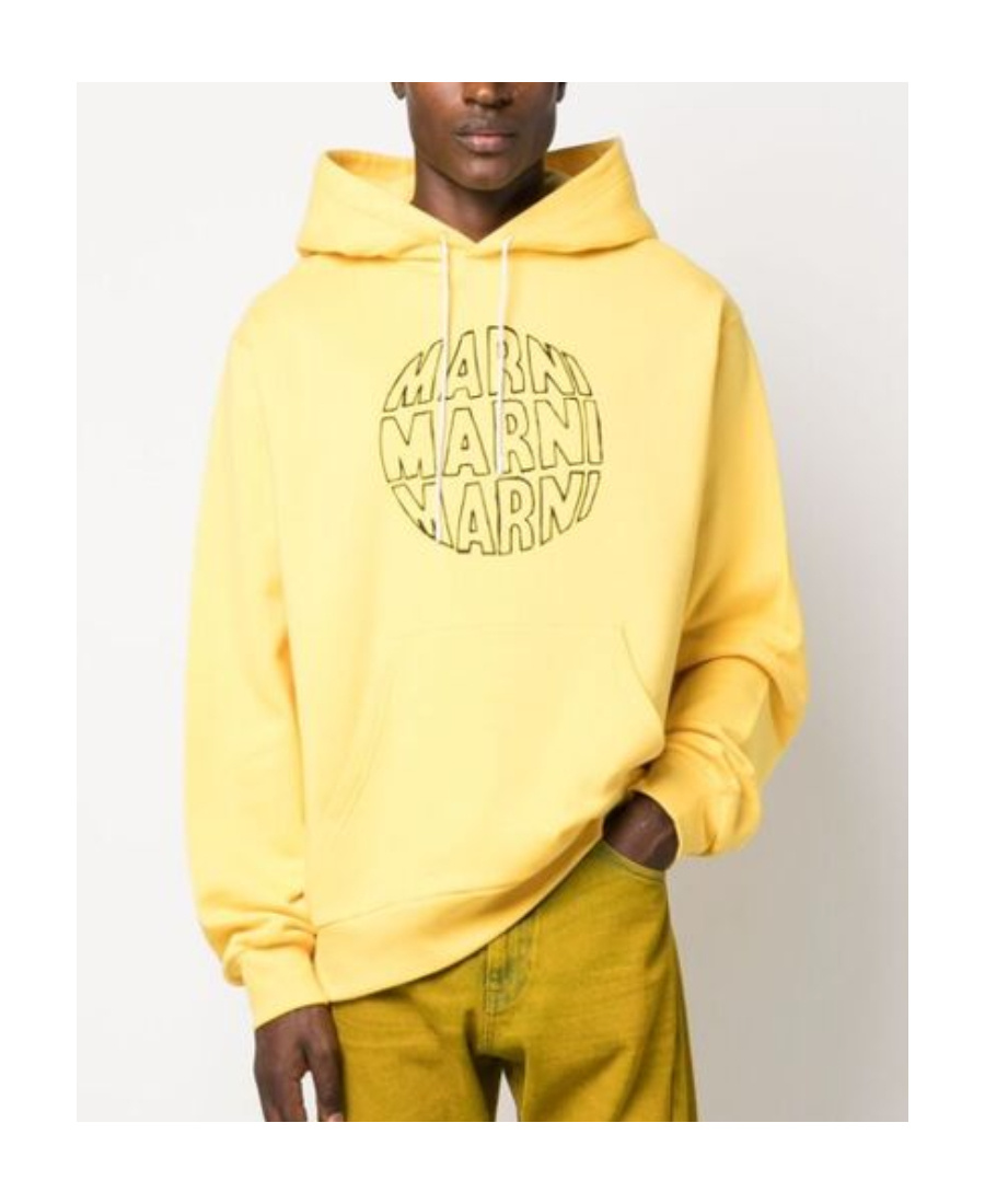 Shop Marni Logo-print Cotton Hoodie In Yellow