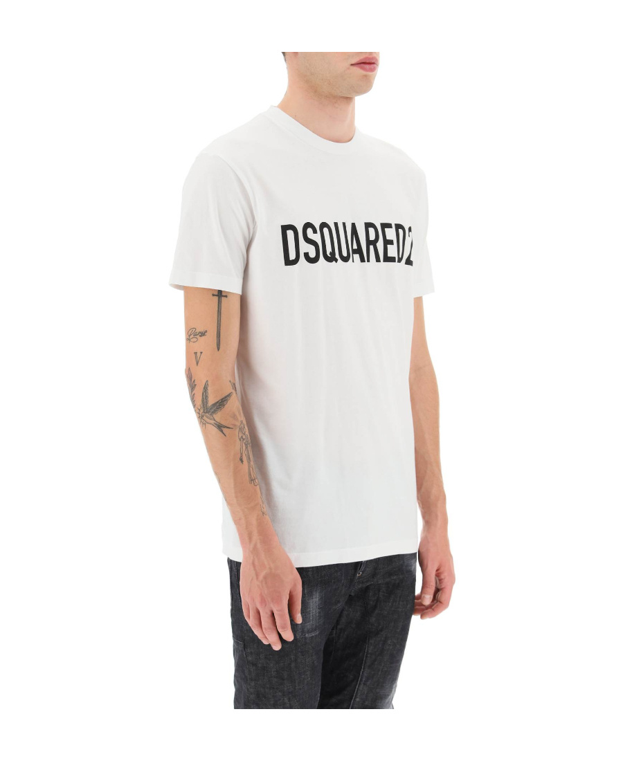 Dsquared2 Solid Color Cool Fit Crew-neck T-shirt With Printed Logo In White