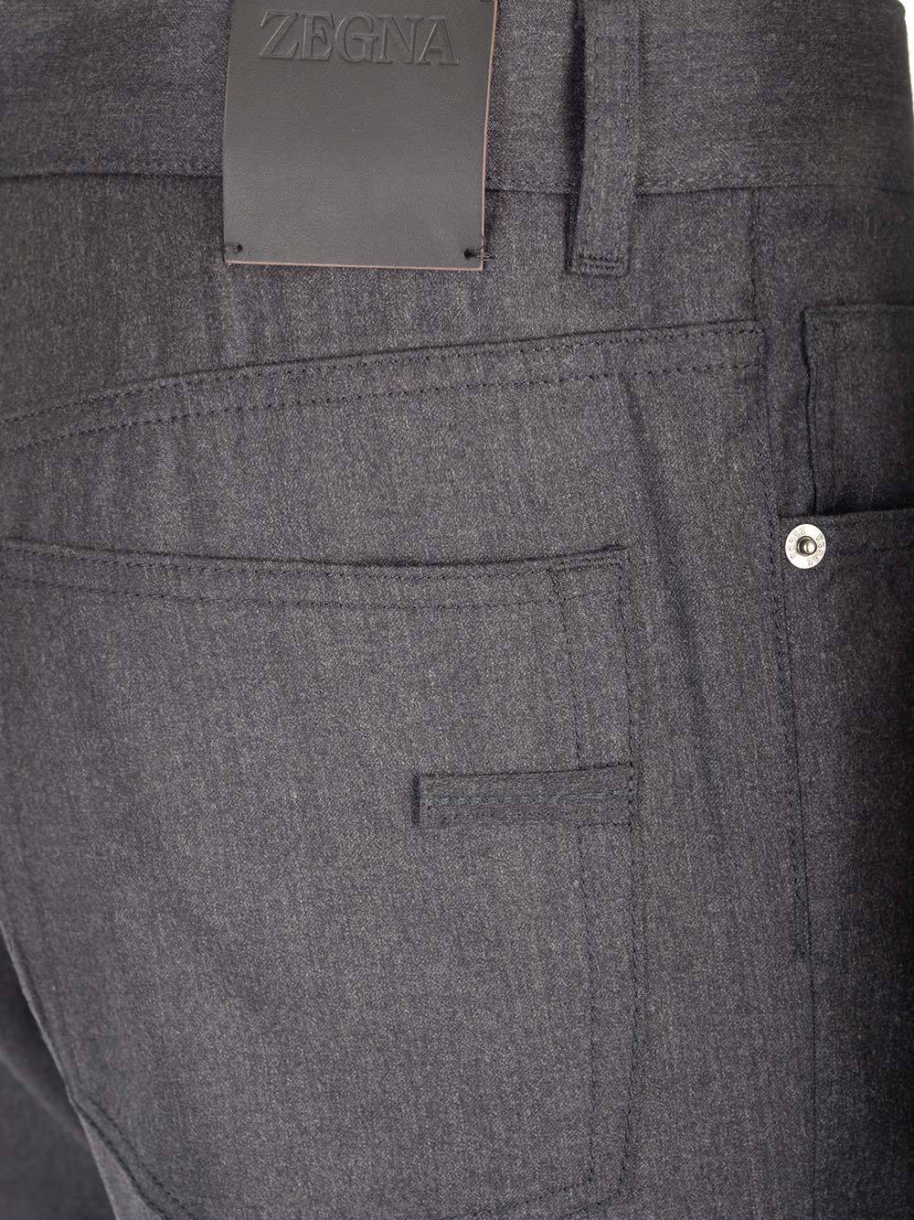 Zegna Logo Patch Slim Cut Trousers In Blue
