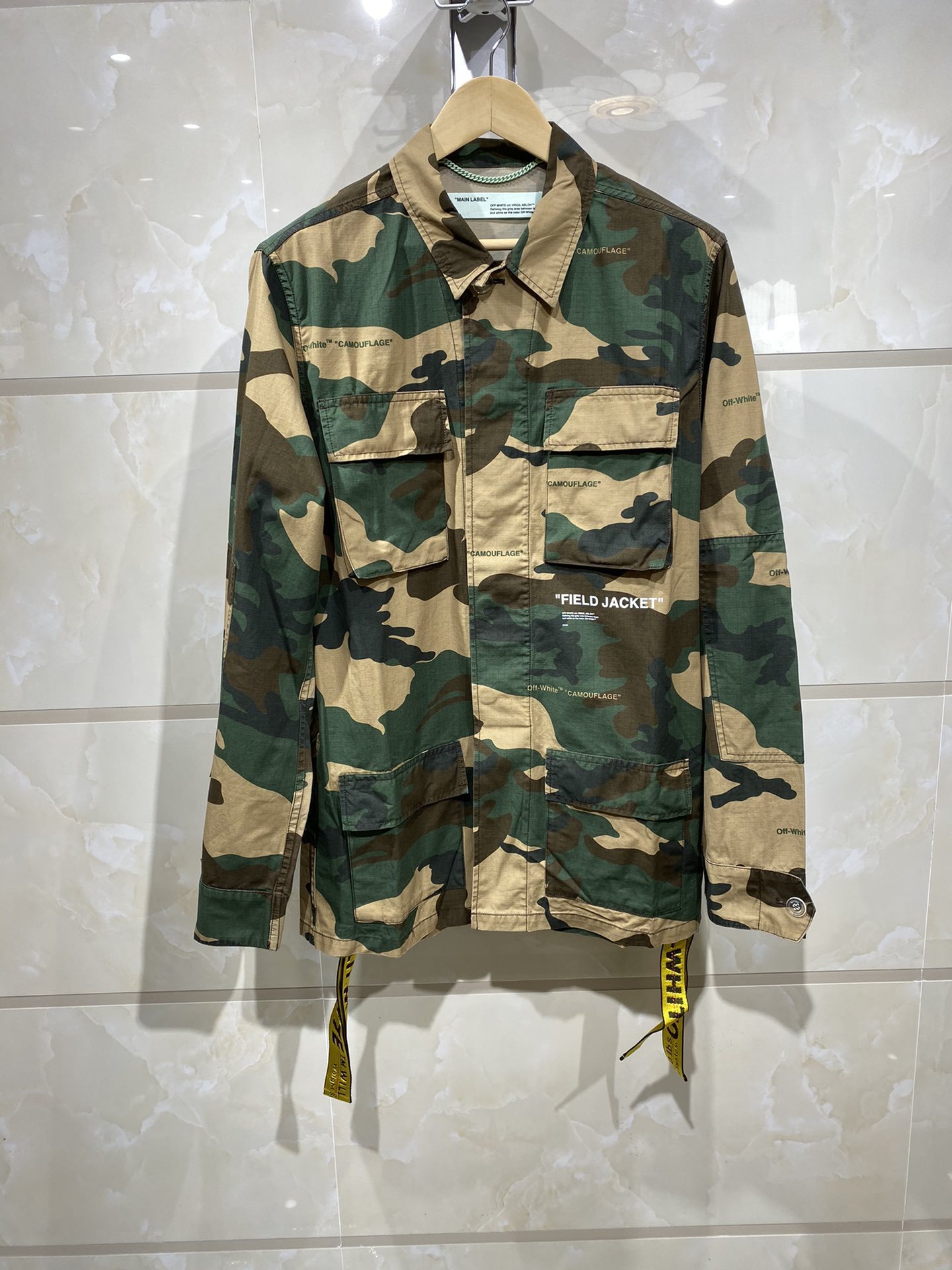 Off-white Camouflage Multiple Pockets Yellow Cargo Jacket Camouflage In Green