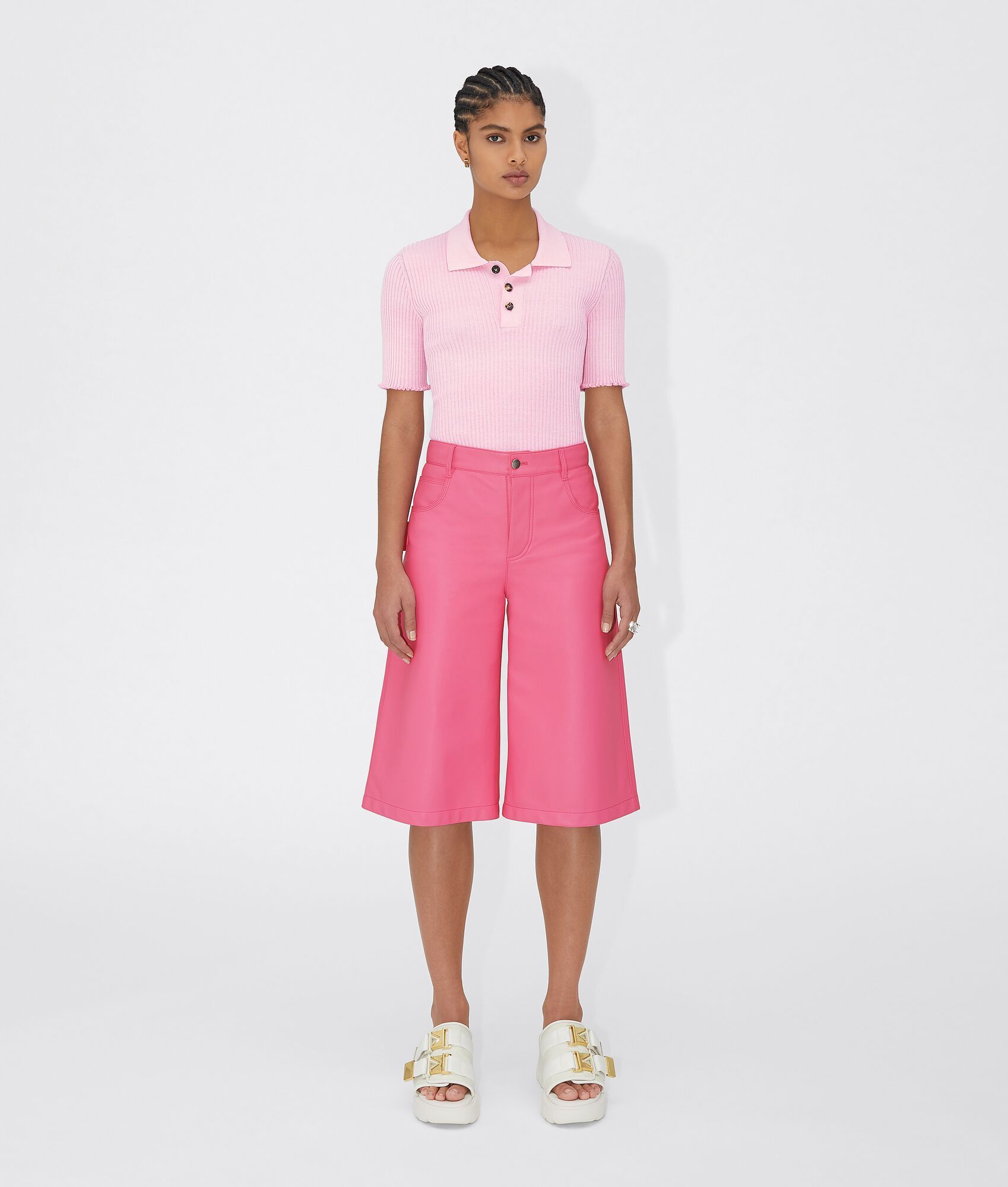 Bottega Veneta Ribbed Polo Top In Pink