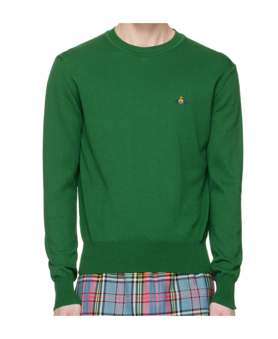 Vivienne Westwood Embroidered Orb Crew Neck Sweater In Green