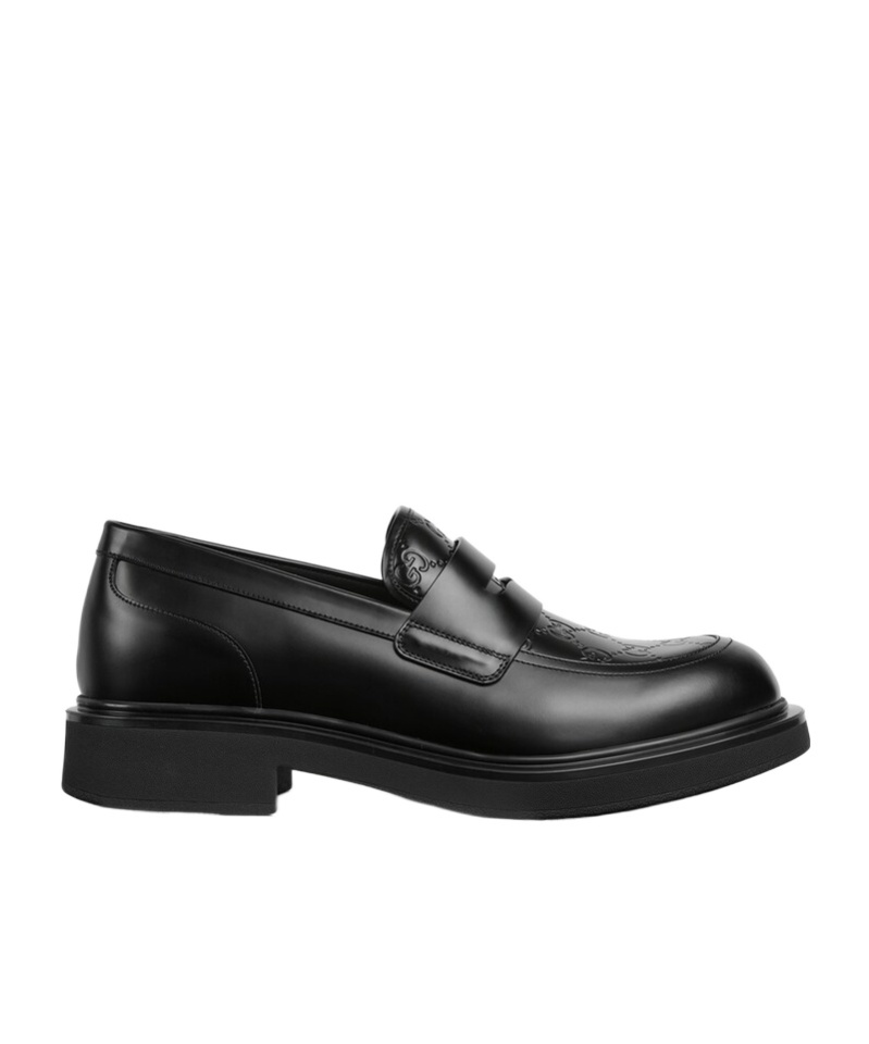 Gucci Leather Loafers With Round Toe And Rubber Sole In Black