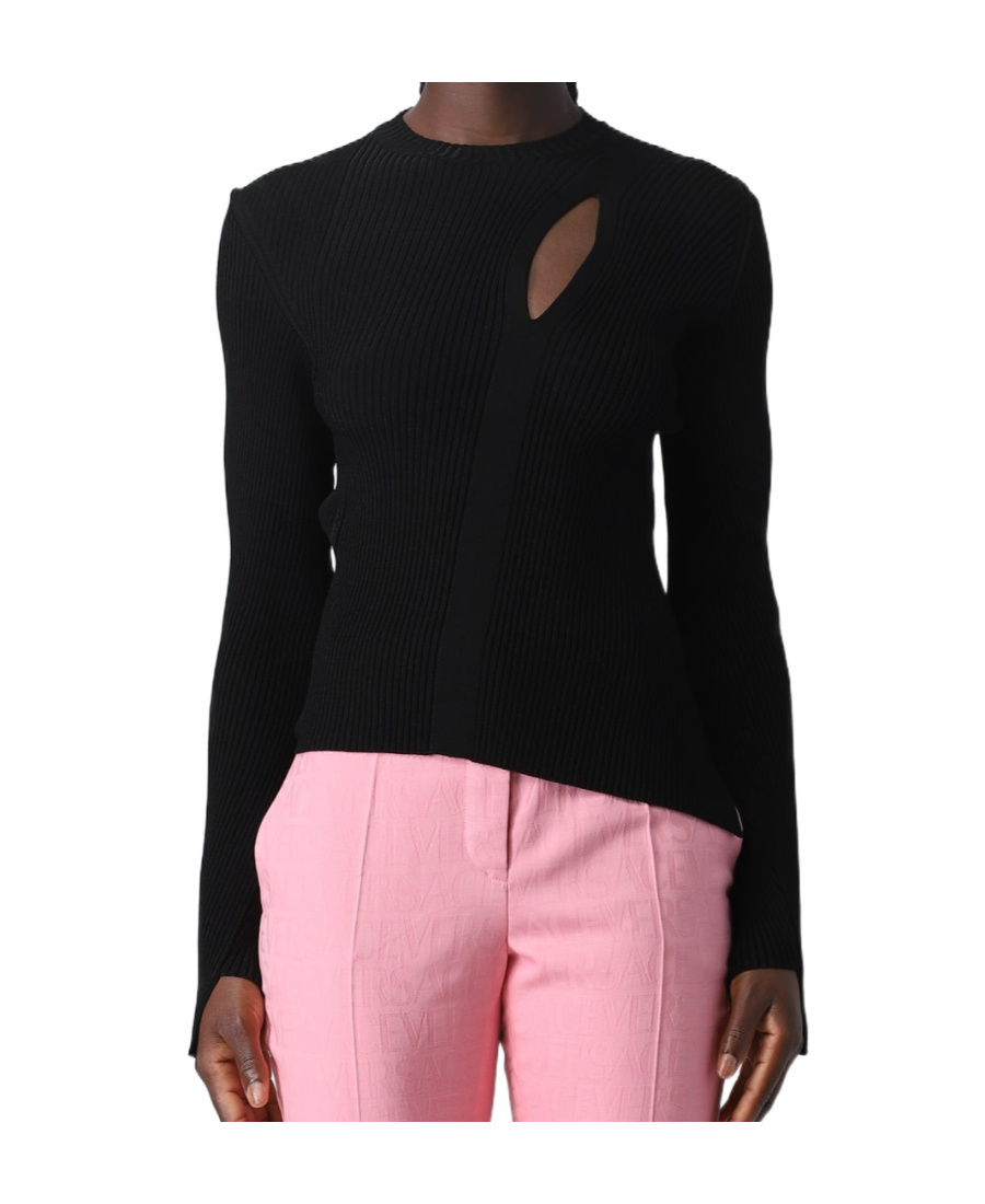 Versace Asymmetric Hem Viscose Blend Sweater In Black