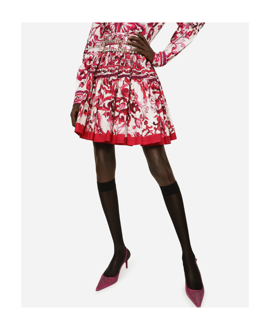 Dolce & Gabbana Short Majolica-print Poplin Skirt In Pink