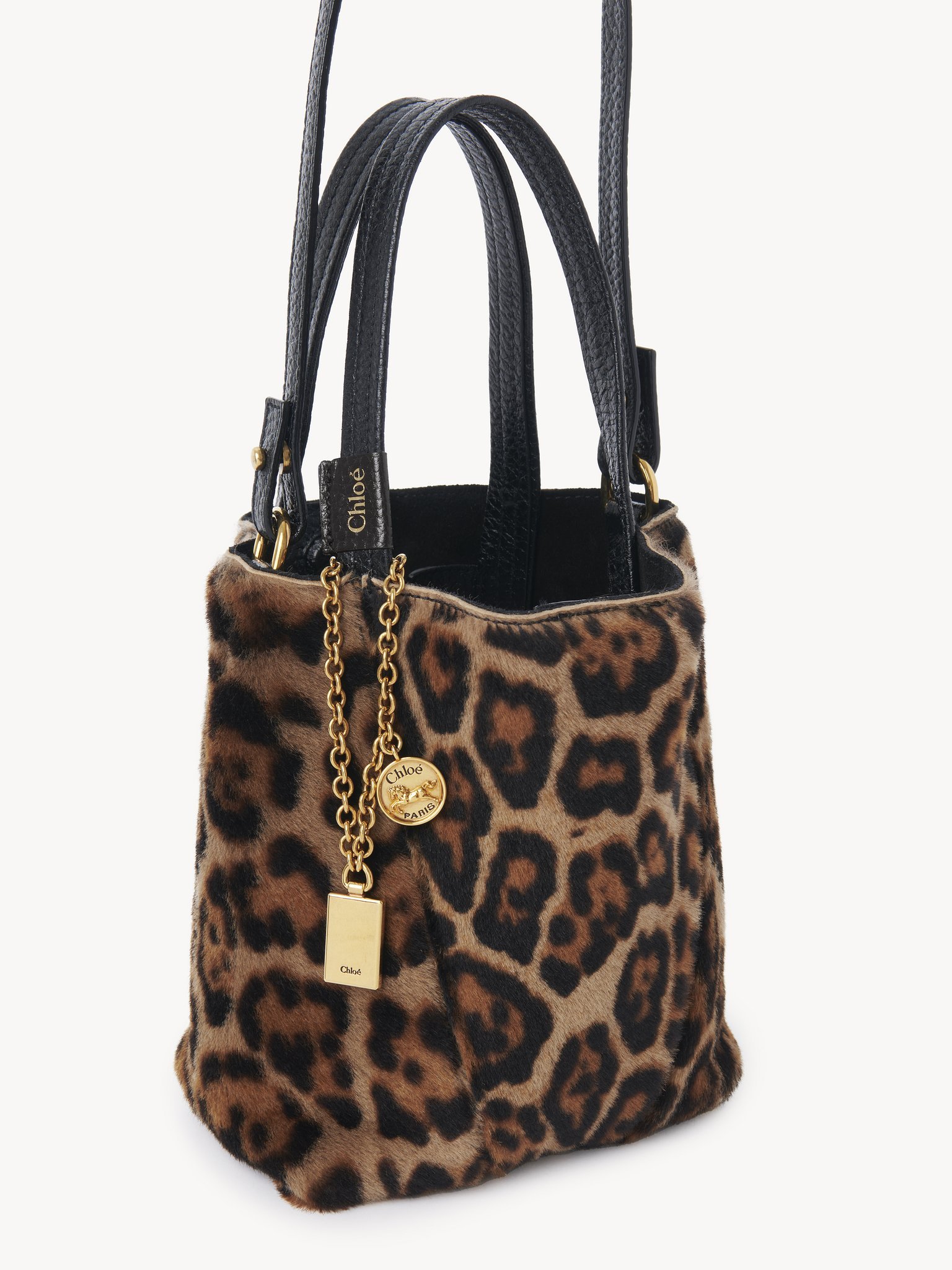 Chloé Small Chloe Spin Tote Bag In Leopard-print Shearling