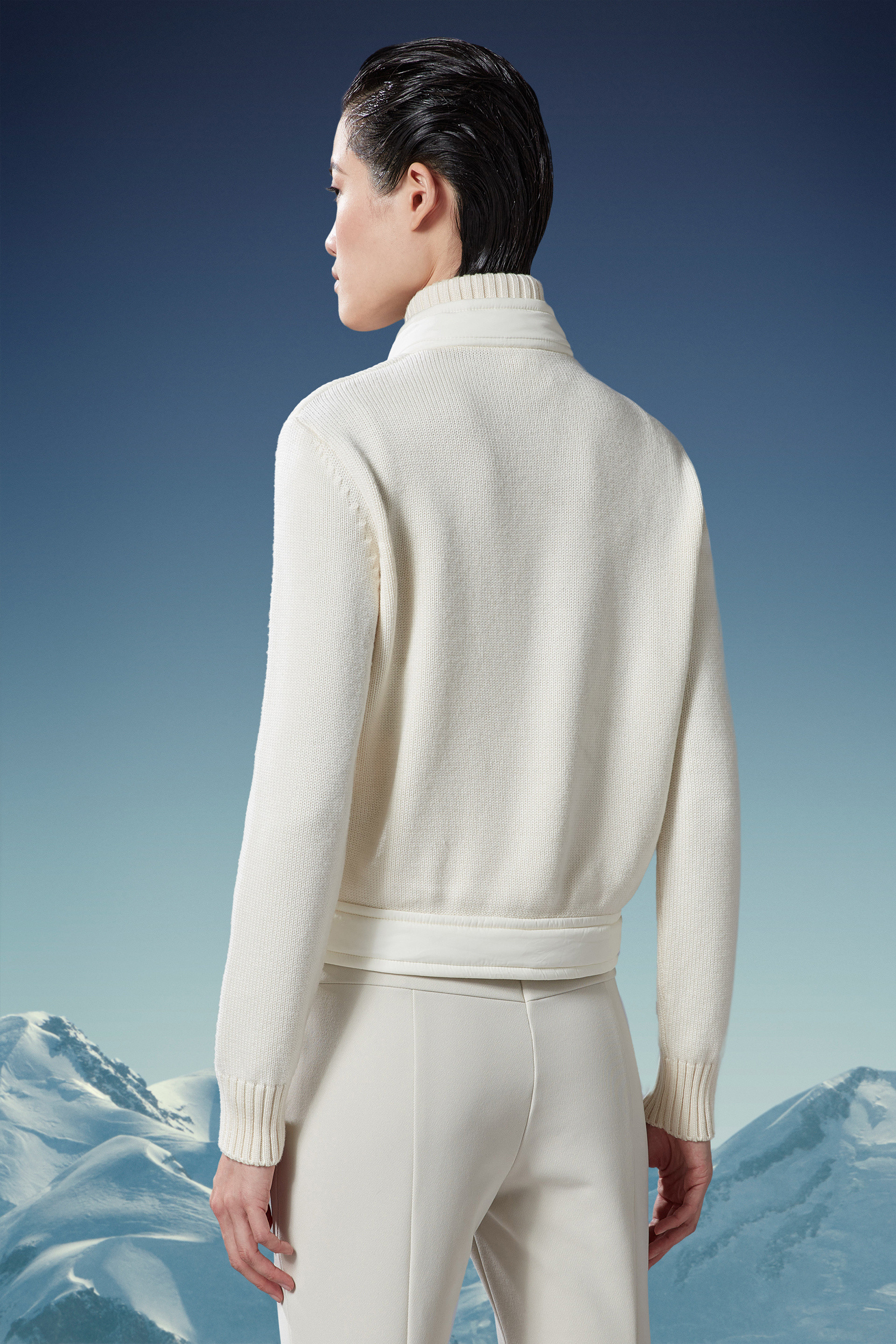 Moncler Grenoble Women Padded Jacket With Wool Sleeves In White