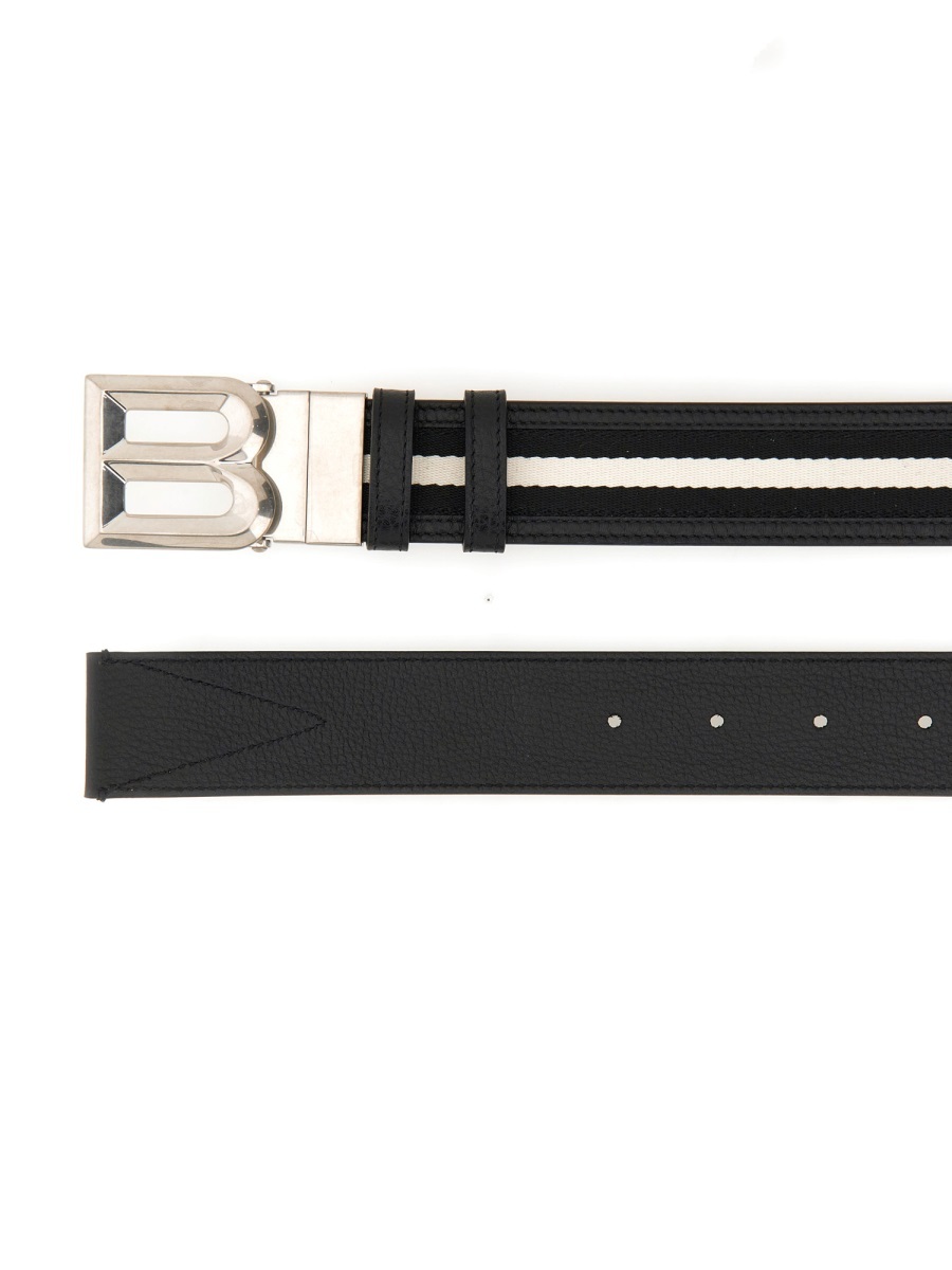 Bally Logo-buckle Stripe-detailed Belt In Black