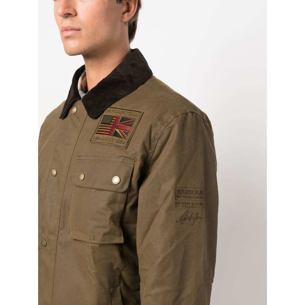 Barbour Logo-patch Cotton Shirt Jacket In Brown