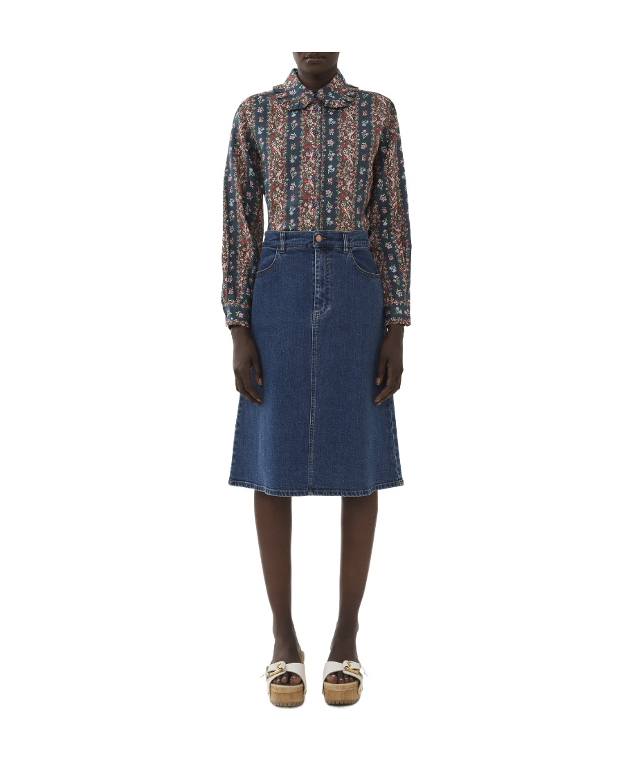 See By Chloé A-line Denim Midi Skirt In Blue