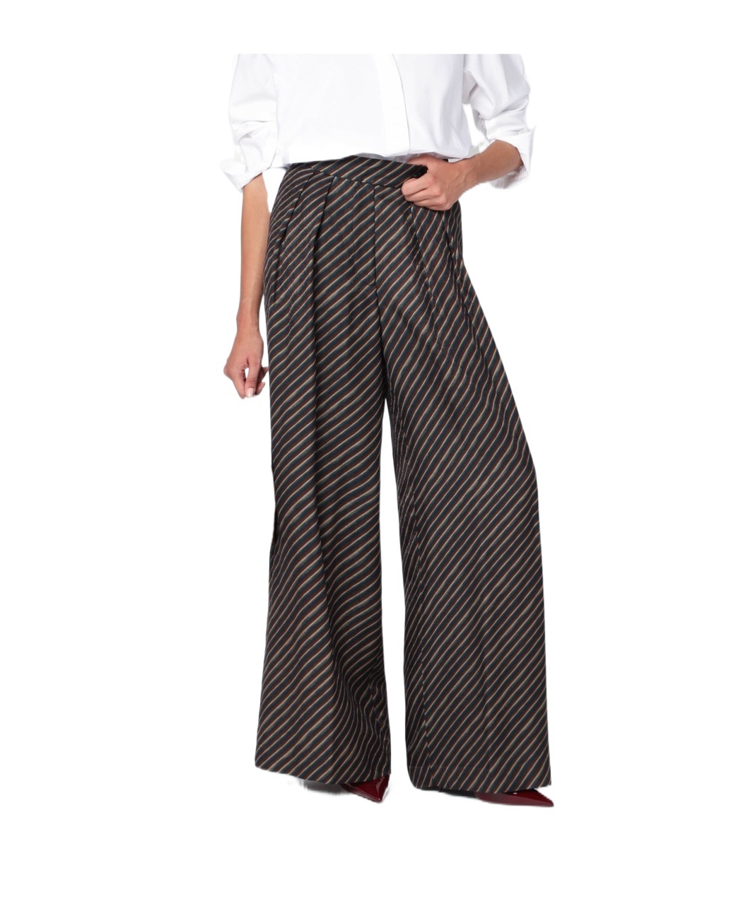 Dries Van Noten Striped Wide-leg Pants Featuring Button Detail In Multi