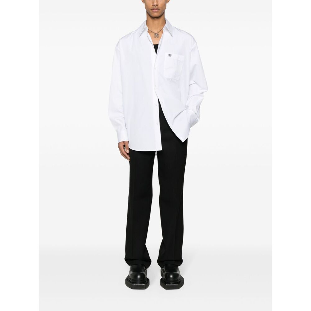 Off-white Embroidered-logo Cotton Shirt In White